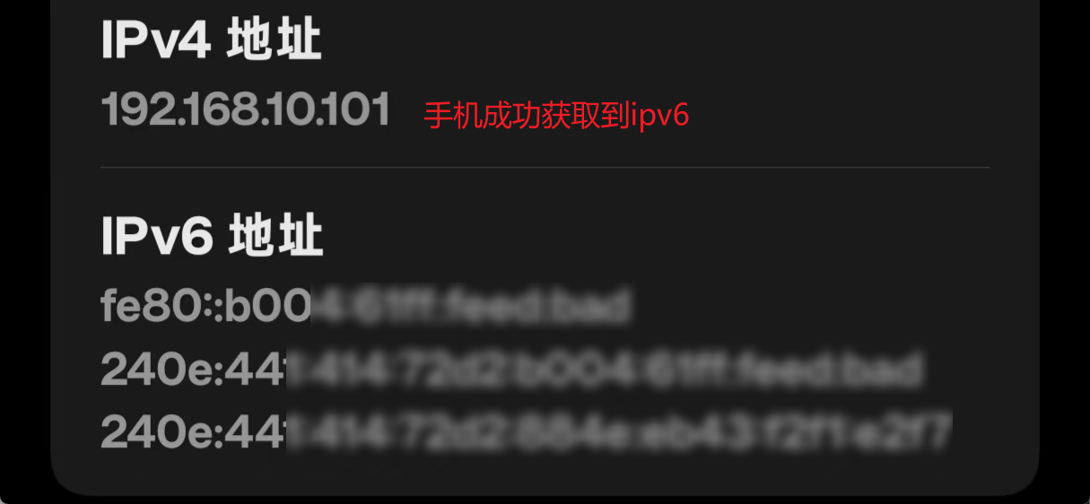 手机获取到ipv6